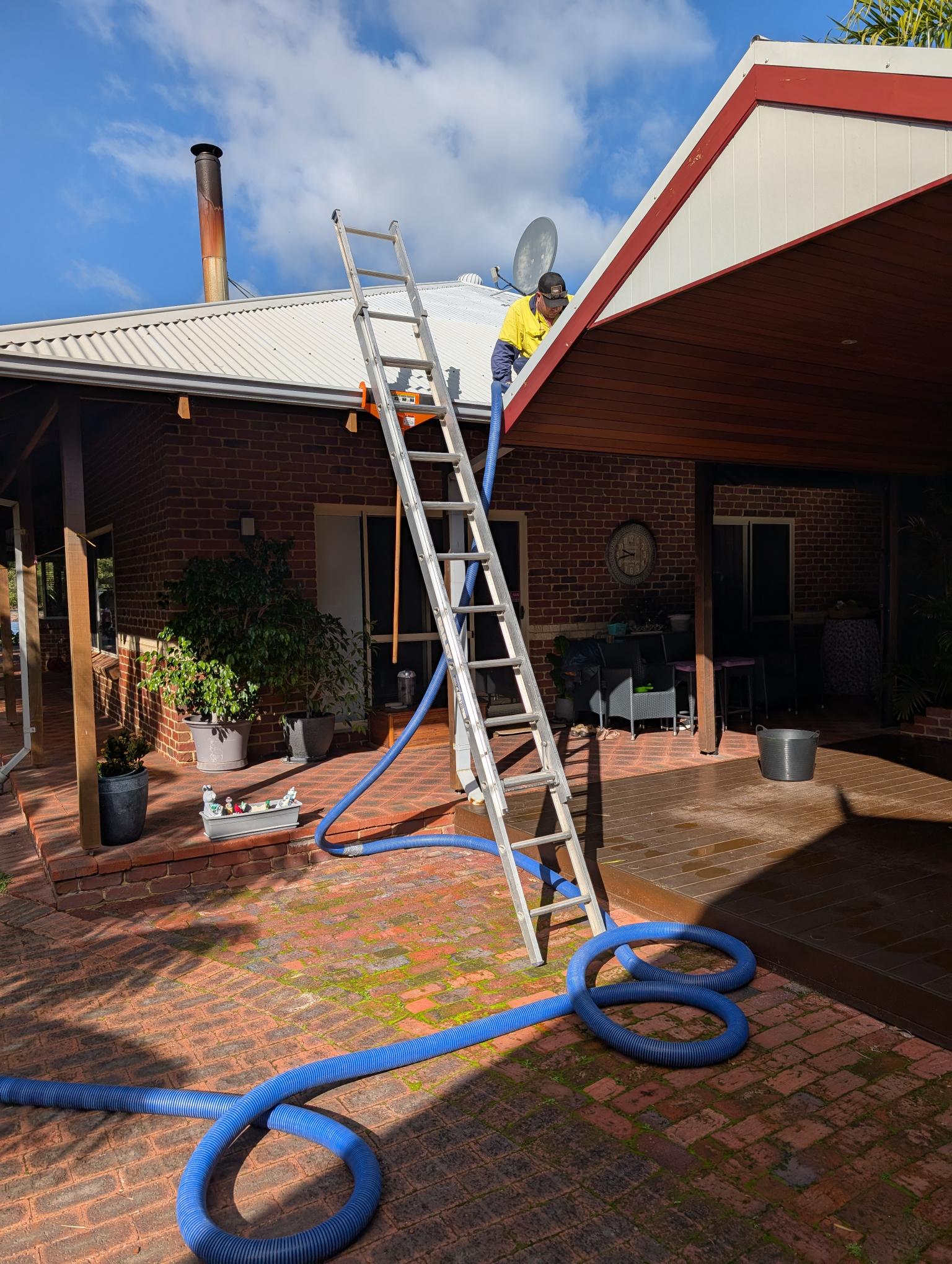 Roof inspection during gutter cleaning